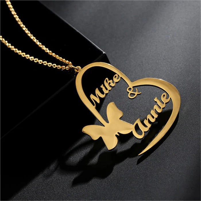 Personalized Heart & Butterfly Name Necklace