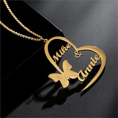 Personalized Heart & Butterfly Name Necklace