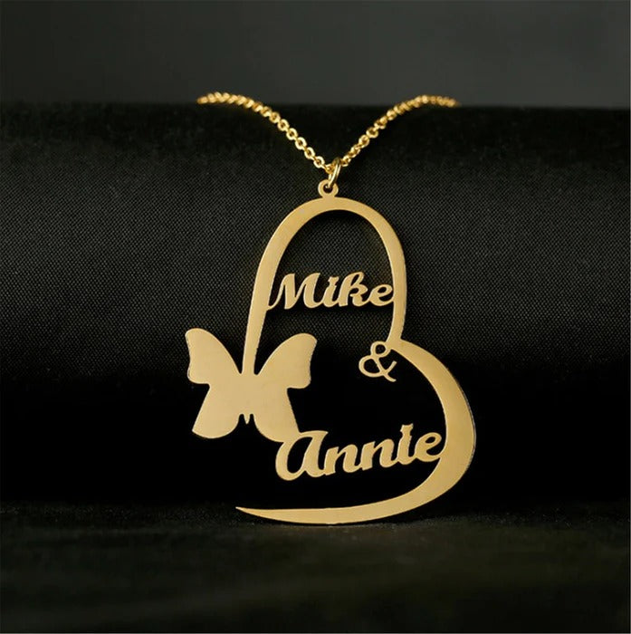 Personalized Heart & Butterfly Name Necklace