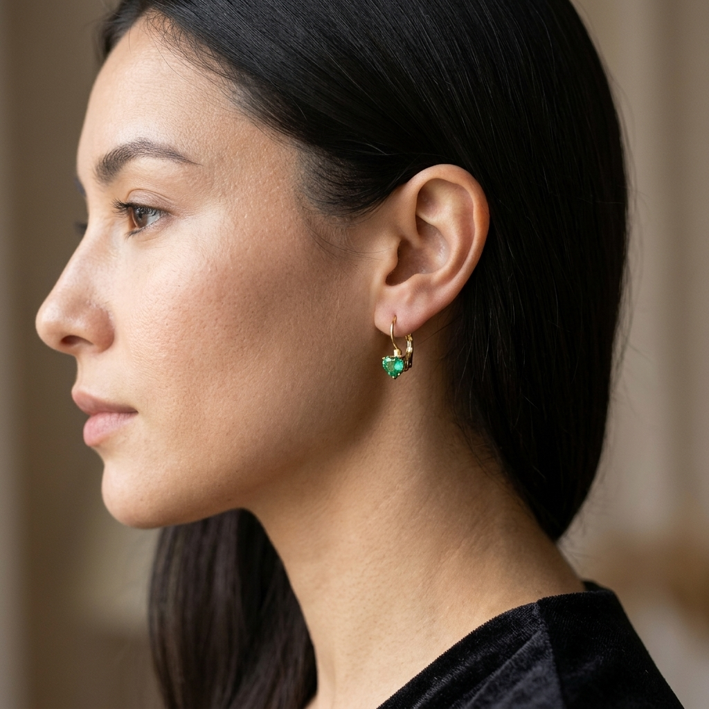 Emerald Heart Drop Earrings