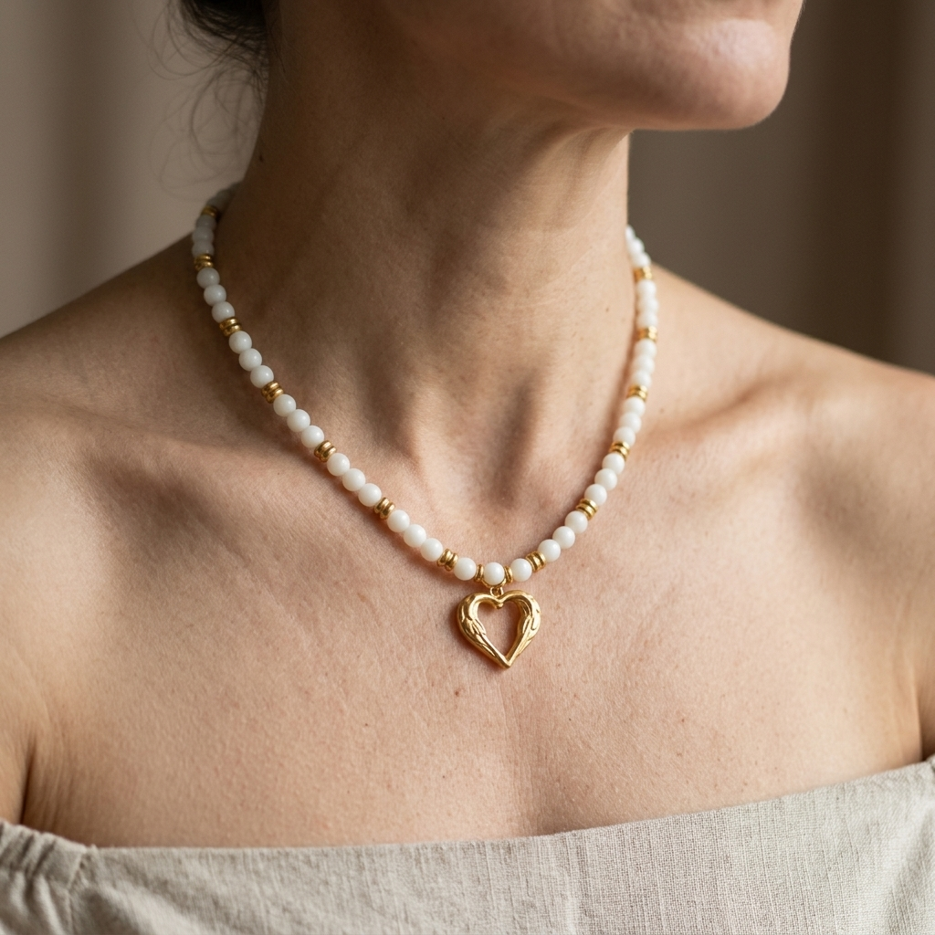 Golden Heart Bead Necklace